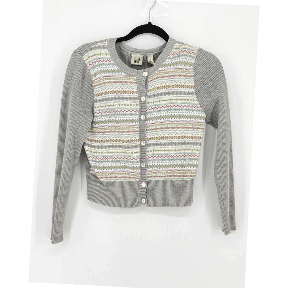 Gap Vintage Womens Fair Isle Ribbed Knit Cotton Cardigan Sweater Size M Academia